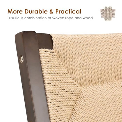 Wood Folding Chairs, Foldable Chairs Wooden Indoor Stackable Dining Chairs for Kitchen & Dining Room Chair Woven Seat & Webbing Back, Dining Chair Set of 2 - color: Light Walnut/Natural, Woven Rope