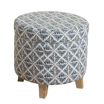 HomePop 19" Round Storage Ottoman with Flared Legs - Navy Blue Geometric - color: Sea Salt Blue