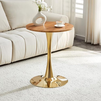 23.6" Round Dining Table, Mid-Century Modern Tulip Table with Thickened Tabletop & Metal Pedestal, Circle Bistro Table for Kitchen, Small Places, Apartments, Cafe - color: Wood Gold, size: 23.6" dining table