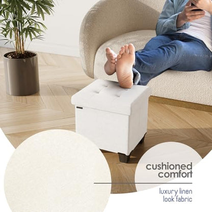 Storage Ottoman Cube with Small Bin, 15-in Square Ottoman with Storage for Living Room and Bedroom, Small Ottomans Foot Rest, Fabric Foot Stools Ottomans Max 330lbs, Cream - color: 09 - Cream