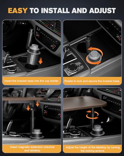 Car Desk for Laptop, Car Table & Car Tray with 360° Rotating Cup Holder, Adjustable Height Car Food Tray, As Car Table Tray or Car Seat Tray, Compatible with Tesla Model 3/Y/S, Ford/Most Vehicles