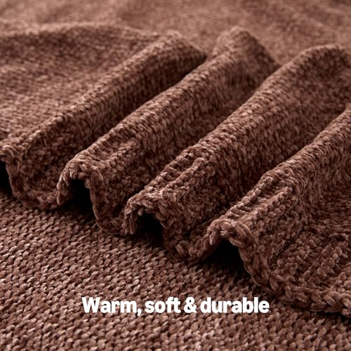 Amazon Basics Chunky Chenille Knit Throw Blanket for Couch, Bed and Sofa, Soft and Warm Lightweight Jersey, 50"×60", Brown - color: Brown, size: 50×60in.
