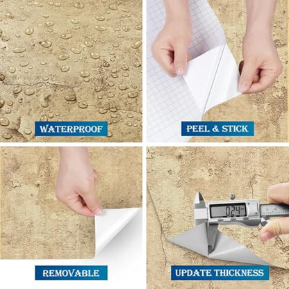 FunStick 24"x200" Aged Tan Textured Concrete Peel and Stick Wallpaper for Bedroom Living Room Accent Wall Paper Self Adhesive Vinyl Industrial Brown Cement Contact Paper for Walls Countertops Cabinets - size: 24" x 200"