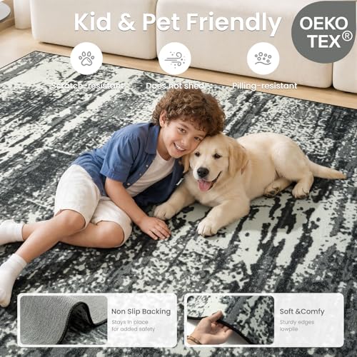 2x6 Hallway Runner Rug Washable Non-Slip Black White Low Pile Rugs | Stain Resistant, Soft Faux Wool, Abstract Pattern for Kitchen Walkway, Laundry Room, Entryway, Hallways - color: Black White, size: 2' x 6'(24''x72'')
