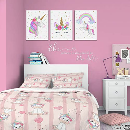 She Believed She Could so She Did - Pure Black Vinyl Wall Decal Carved Letters Girls Inspirational Quote Positive Kids Saying Sticker Home Art Decoration - White - color: White
