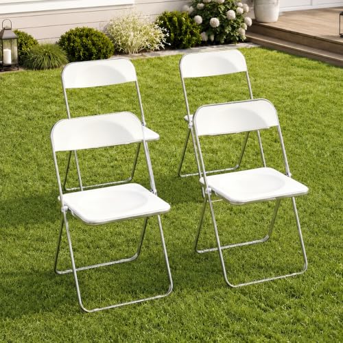 JPBSTO 4 Pack White Plastic Folding Chairs - Family Dining Set Stackable for Kitchen, Picnic, Casual Dining (300lb Capacity) - color: White, size: 4-Pack