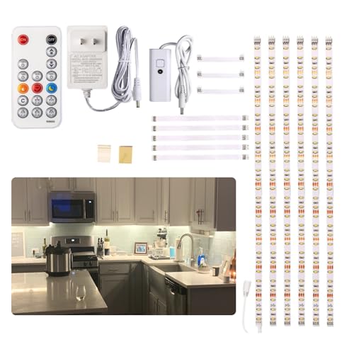 WOBANE Under Cabinet Lights Kit, 20inch 6PCS LED Strip Bars with RF Remote | 4000K Natural White,24W Adapter,1500LM,Hidden Super Bright Daylight for Kitchen Cabinet,Under Desk,Counter Lighting - color: Natural White, size: 6*20inch