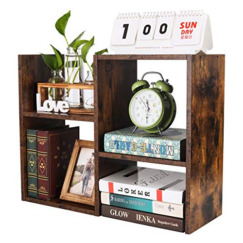 Desktop Shelf Freestanding Wooden Small Bookshelf Desk Supplies Organizers and Accessories Storage Display Rack Office Dorm Decor for Women, Antique Brown - color: Antique Brown, size: Style 4