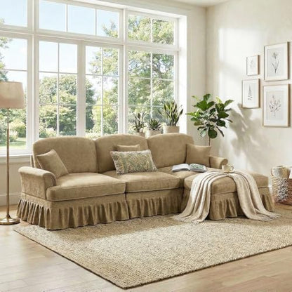 Modular Sectional Sofa Couch, Comfy Chenille Sofa with Removable Ruffled Skirt, Flared Armrests, Sturdy Legs, Convertible Sectional for Living Room, Bedroom, Apartment (Coffee) - color: Coffee, size: 107.1 Inch L