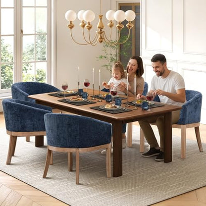 Modern Upholstered Barrel Dining Chair Set of 6, Natural Hardwood Frame, Farmhouse Linen Chairs for Dining Room, Kitchen(Blue) - color: Blue, size: Set of 6