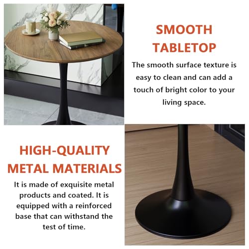 HRVEOCEI 31.5" Tulip Table, Small Round Dining Table with Thickened Tabletop & Metal Pedestal, Bistro Tables for Small Spaces Kitchen Dining Room Living Room (Walnut+Black) - color: Walnut+black