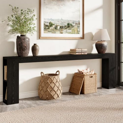 Narrow Console Table with USB Charging & Storage, 94.5" Black | Extra Long Slim, Behind Sofa Couch Table with Outlet, Black Wood Finish, for Entryway,Hallway, Easy Assembly - color: Black