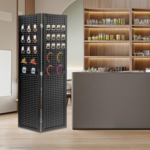 4 Panel Pegboard Room Divider | Folding Freestanding Display Screen, Privacy Partition for Retail, Craft Shows, Home Office, and Exhibition Use Black - color: Black-4 Panel, size: 4 Panel