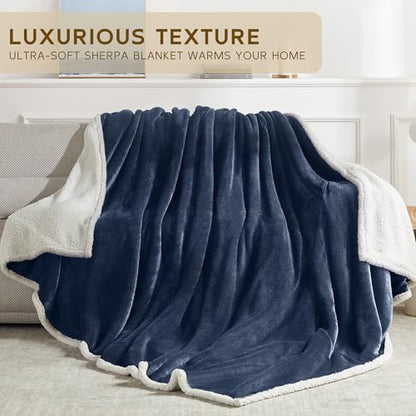 BEAUTEX Sherpa Fleece Throw Blankets Soft Fluffy Flannel Plush Cozy | Fuzzy Navy Cuddle Blanket for Couch, Bed, Sofa, Adults (50" x 60", Navy) - color: Navyblue, size: Throw-50"x60"