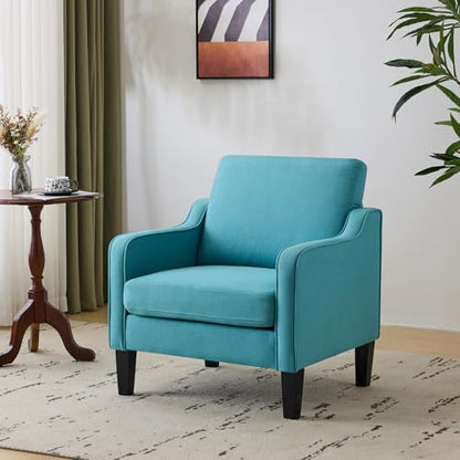 VINGLI Accent Chairs for Living Room Mid Century Modern Chair Sofa Chair Upholstered Arm Chair with Scooped Arms for Bedroom, Apartment, Office, Studio, Waiting Room, Play Room - color: Teal Blue