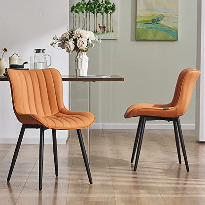 YOUNUOKE Dining Chairs Set of 2 Mid-Century Modern Kitchen Chair Orange | Faux leather upholstered with Back, fits dining living waiting room guest reception. Waterproof easy to clean assemble, 300lb - color: Camel