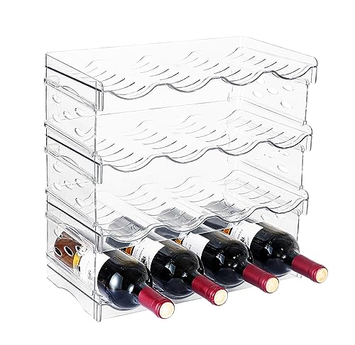 Plastic Stackable Bottle Storage Holder Rack Holds 16 Bottles,Free-Standing Water Bottle/Wine and Drink Organizer Shelf for Kitchen Cabinet,Fridge,Countertop,Pantry,Freezer,4 PackX4 Bottles,Clear - size: 4 Tier-Holds 16 Bottles