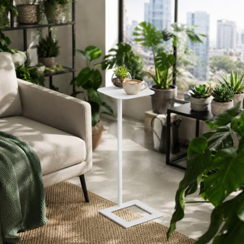 Modern Stable C Table End Table, 23.4" Tall, Medium, White | C Shaped Side Table that Slides Under Sofa, Slim Under Couch Table, Industrial Coffee Tray Table for Living Room Bedroom - color: White, size: Medium