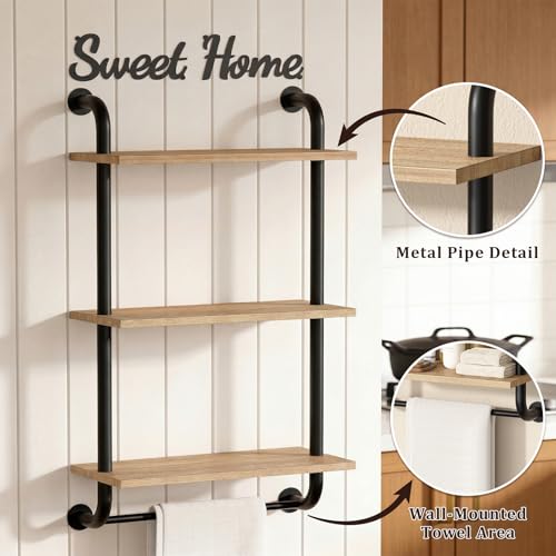 3 Tier Wall Shelves Over Toilet Rustic Industrial Floating Shelf - color: Brown, size: 3 tier
