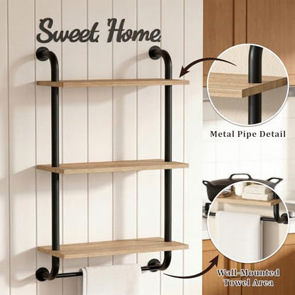 3 Tier Wall Shelves Over Toilet Rustic Industrial Floating Shelf - color: Brown, size: 3 tier