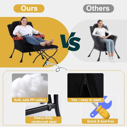 Lazy Chair with Ottoman, Comfy Reading Chair for Bedroom，Black | Comfy Bedroom Accent Chair with Washable Removable Cover and extra throw pillow for Living Room Dorm - color: Midnight Peach Black