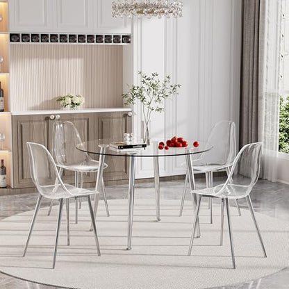 Baysitone Clear Dining Chairs Set of 4, Modern Kitchen Chairs with Transparent Seat, Acrylic Accent Side Chairs with Metal Legs for Dining Room, Kitchen, Living Room with Silver - color: Silver, size: Set of 4