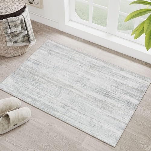 Small Rug Washable 2x3 Area Rugs Low Pile Non Slip Modern Abstract | Throw Carpet for Entryway Entry Entrance Bedroom Bathroom Front Door Mat Floor Indoor Accent Neutral Grey - color: Grey, size: 2' x 3' (Rectangular)