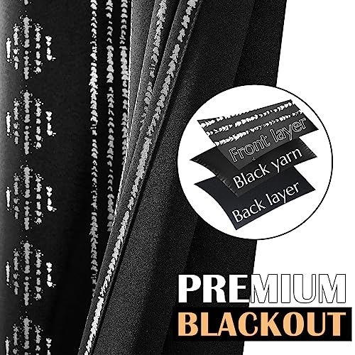 jinchan Boho Blackout Curtains 63 Inch Length for Bedroom Living Room | Silver on Black Geometric Foil Printed Grommet Curtains Room Darkening Thermal Insulated Window Treatments 2 Panels - color: Boho | Silver on Black, size: 52"W x 63"L (Pack of 2)