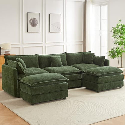 Modular Sectional Sofa, 112.2 Inch U Shaped Couch Set with Armrests, 3-Seater Comfy Cloud Couches for Living Room Apartment, Green - color: Green, size: 112'' - U Shape