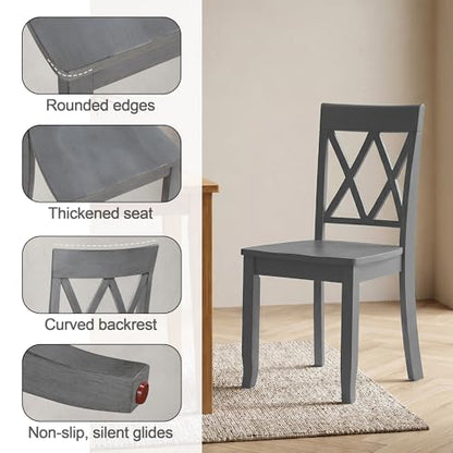 DUHOME Wood Dining Chairs Set of 2,Farmhouse Dining Side Chairs with Cross Back Wooden Kitchen Chairs for Home Kitchen, Dining Room Grey - color: Grey, size: 2pcs