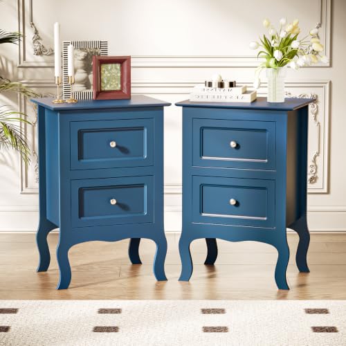 Bonnlo Blue Nightstand Set of 2, Blue Night Stands with Drawers for Bedroom, Kids Room, Living Room, Wood, 15.75" W x 11.8" D x 23.6" H - color: Navy Blue