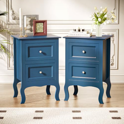 Bonnlo Blue Nightstand Set of 2, Blue Night Stands with Drawers for Bedroom, Kids Room, Living Room, Wood, 15.75" W x 11.8" D x 23.6" H - color: Navy Blue