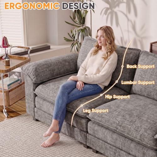 Homall 232" Oversized U Shaped Cloud Couch, Modular Sectional Sofa | 2 Movable Ottoman, Comfy Chenille, Double Layer Cushions, 6 Deep Seat, High-Density Foam, Easy Assembly, Light Grey - color: Light Grey, size: Oversized Sofa
