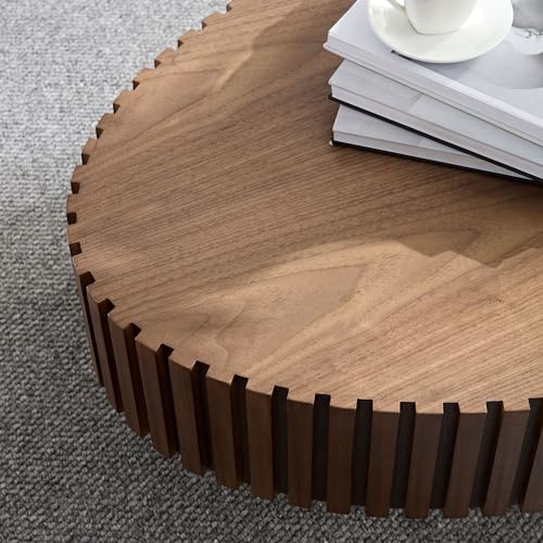 43.7'' Round Coffee Table for Living Room,Modern Handcraft Drum Coffee Table Wood Small Coffee Table with Sturdy Pedestal,Wanult - color: Walnut, size: 43.7"x24.8"x13.38"