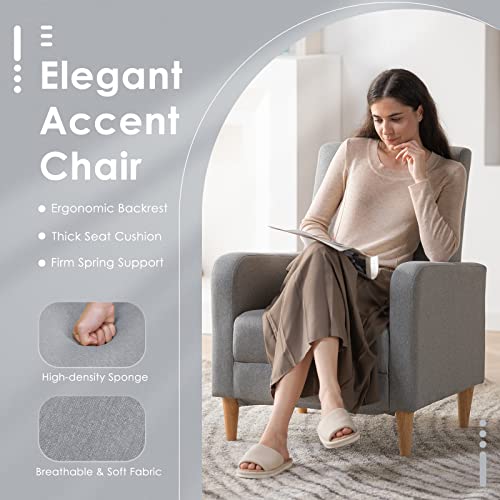 COLAMY Mid-Century Modern Accent Chairs Set of 2, Fabric Upholstered Living Room Chairs with Back Pillow & Solid Wood Legs, Comfy Armchair for Living Room, Bedroom, Single Sofa, Grey - color: Grey, size: Set of 2