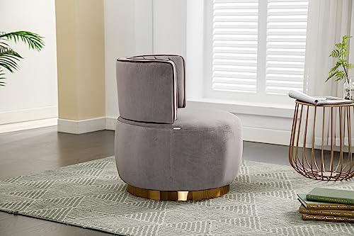 SLEERWAY 360° Swivel Barrel Chair Set of 2, Modern Velvet Round Accent Chair, Comfy Upholstered Small Armchair with Gold Metal Base for Living Room Bedroom Nursery Office Sillas para Sala, Gray - color: Grey, size: 25.2" W