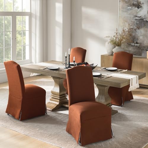 HULALA HOME Upholstered Dining Chairs Set of 4, High Back Dining Chairs with Removable Slipcover, Solid Wood Legs with Casters, Transitional Accent Chairs for Dining Room Living Room, Burn Brick - color: Burn Brick, size: Set of 4