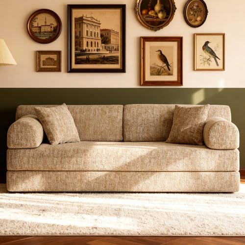 KEIKI 4-in-1 Folding Convertible Sofa Bed, 78" Oversized Loveseat Sleeper with Pull Out Bed, Corduroy Upholstered Boneless Apartment Size Couch for Living Room, Soft Chaise Lounge for Studio, Ochre - color: Ochre