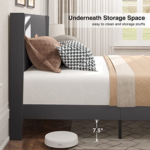 Gizoon Full Bed Frame with Wingback Headboard, Upholstered Platform Bed | Bed Frame with Padded Headboard,Wooden Slats, Noise-Free, No Box Spring Needed, Easy Assembly,Dark Grey - color: Dark Grey, size: Full