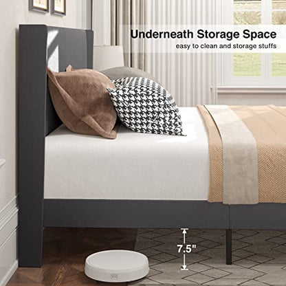 Gizoon Full Bed Frame with Wingback Headboard, Upholstered Platform Bed | Bed Frame with Padded Headboard,Wooden Slats, Noise-Free, No Box Spring Needed, Easy Assembly,Dark Grey - color: Dark Grey, size: Full