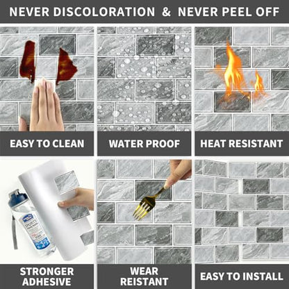 URCOLOR 10-Sheet Stick on Backsplash for Kitchen,12"x12" Peel and Stick Self Adhesive Wall Tiles Back Splashes for Bathroom Light Gray Marble Look - color: Light Gray
