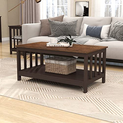 ChooChoo Farmhouse Coffee Table, Espresso Living Room Table with Shelf, 40 Inch - color: Pure Espresso, size: 22"D x 39.9"W x 18.1"H
