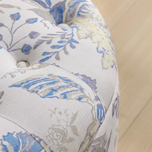 HUIMO 30-Inch Round Storage Ottoman, Button Tufted Ottoman(Blue Flower) | Ottoman Coffee Table with Removable Top, Upholstered Ottoman with Storage, Footrest Stool for Living Room, Bedroom and Office - color: Blue Flower