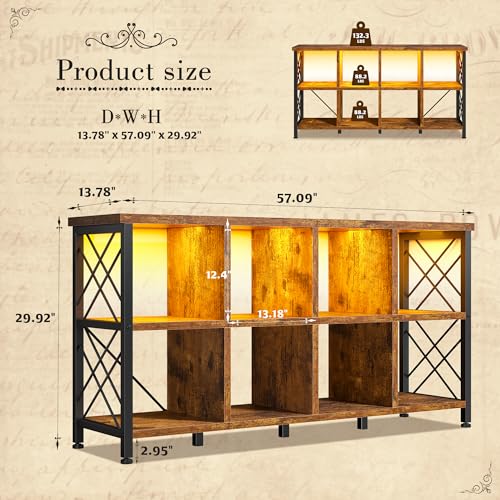 DurayLoly 8 Cube Storage Organizer with LED for Living Room, Rustic Brown | Charging Station, Home Organizer, Holds 245 LBS, Stable Cube Grid Frame - color: Rustic Brown, size: 8 cube