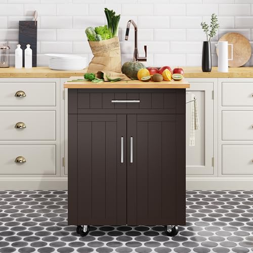 Shintenchi Kitchen Island Cart with Storage,Rolling Kitchen Island Side Table on Wheels with Large Worktop,Storage Cabinet,Towel Rack and Drawers for Kitchen,Dinning Room, Brown - color: Gray-26 Inch
