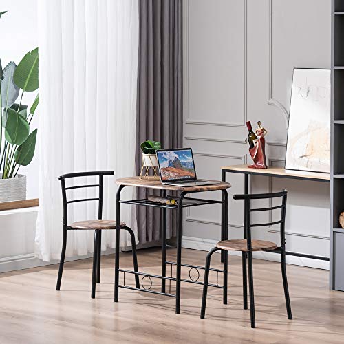 VINGLI 3 Piece Dining Set, Small Kitchen Table Set for 2, Breakfast Table Set, Kitchen Wooden Table with 2 Chairs for Small Space/Dining Room/Apartment, Metal Frame, Wine Rack, Burnt Brown - color: Burnt Brown