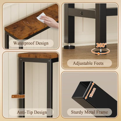 110.2" Narrow Adjustable Console Table with 2 Outlets, 39.3"-51.2" Adjustable Length U Shaped Table Behind Couch, 4 Assembly Options, Extra-Long L Shaped Entryway Tables for Living Room, - color: Rustic Brown