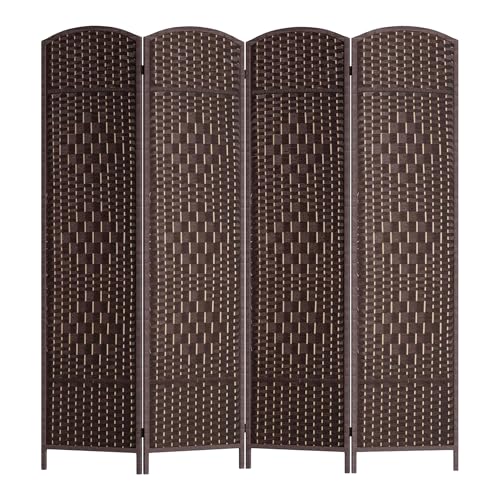 FDW Room Divider 6FT Wooden Screen Folding Privacy Screens Portable Wall Dividers for Home Office Bedroom, Dark Brown - color: Dark Brown, size: 4 Panel