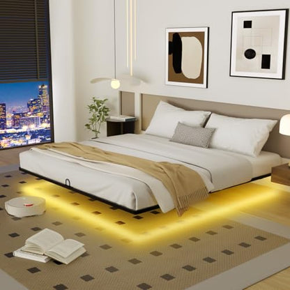 King Size Floating Bed Frame with Smart LED Lights, Metal Platform Bed | Modern Metal Platform Floating Bed King - Heavy Duty, Easy Assembly, No Box Spring Needed and Noise Free - size: King