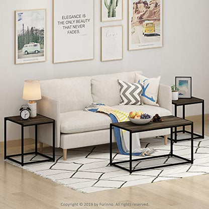 Furinno Camus Modern Living Room Coffee Table with 2 End Tables Set, Columbia Walnut - color: Columbia Walnut, size: 3-in-1 Set (1 Coffee + 2 End Tables)
